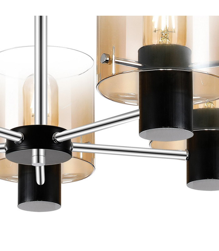 Ghent 60cm Semi Flush Light 5 x E27 Black/Amber Fade Glass-7