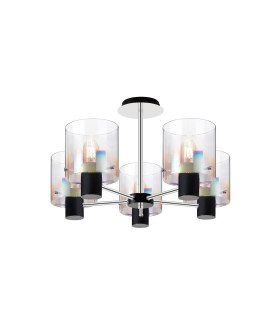 Ghent 60cm Semi Flush Light 5 x E27 Black/Iridescent Fade Glass-1