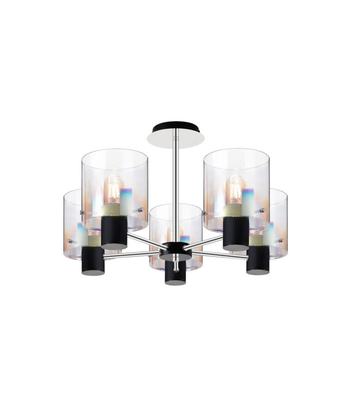 Ghent 60cm Semi Flush Light 5 x E27 Black/Iridescent Fade Glass-1