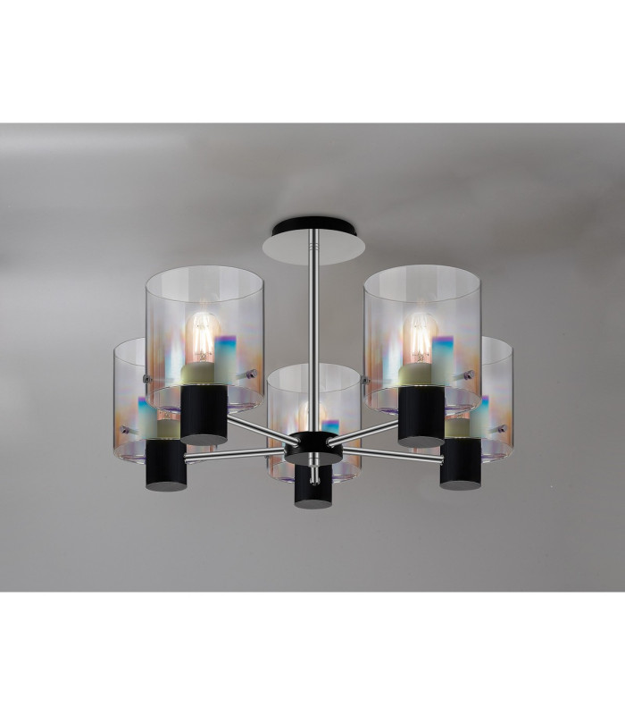 Ghent 60cm Semi Flush Light 5 x E27 Black/Iridescent Fade Glass-3