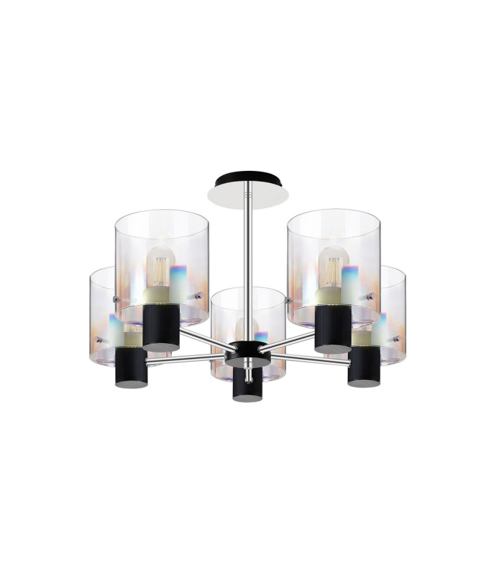 Ghent 60cm Semi Flush Light 5 x E27 Black/Iridescent Fade Glass-4