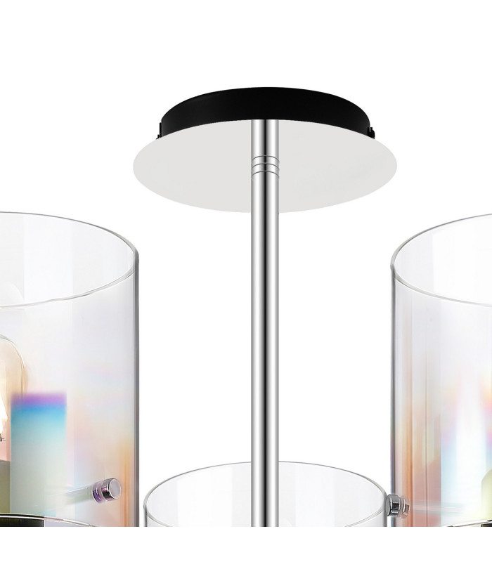 Ghent 60cm Semi Flush Light 5 x E27 Black/Iridescent Fade Glass-5