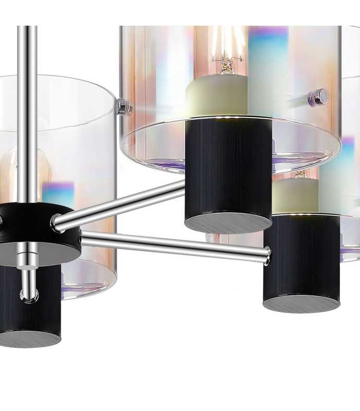Ghent 60cm Semi Flush Light 5 x E27 Black/Iridescent Fade Glass-7