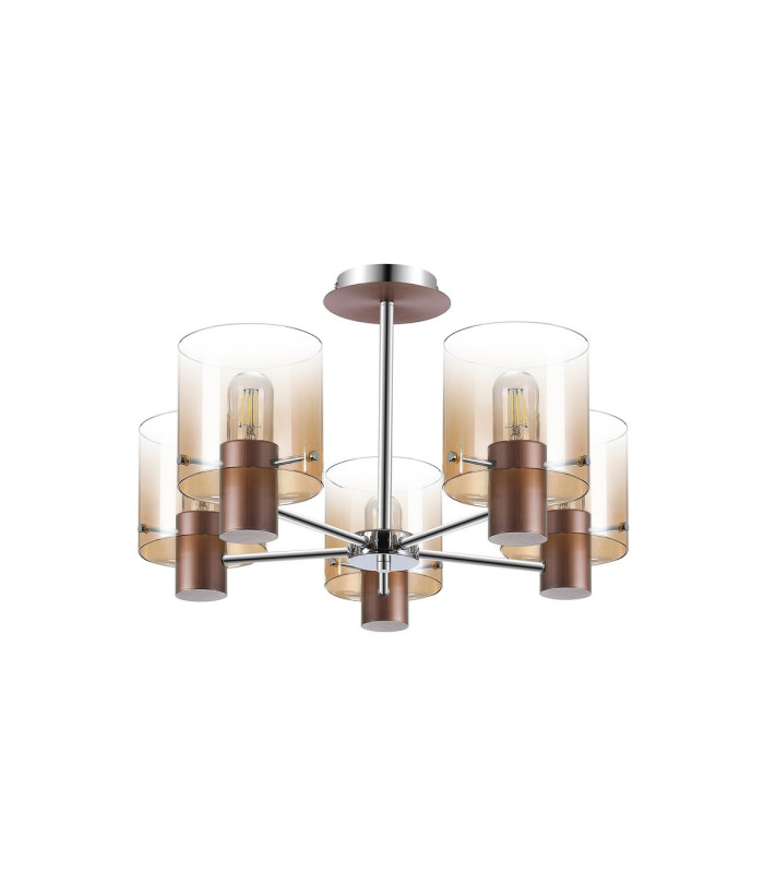Ghent 60cm Semi Flush Light 5 x E27 Mocha/Amber Fade Glass-4