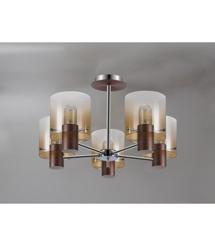 Ghent 60cm Semi Flush Light 5 x E27 Mocha/Amber Fade Glass-8