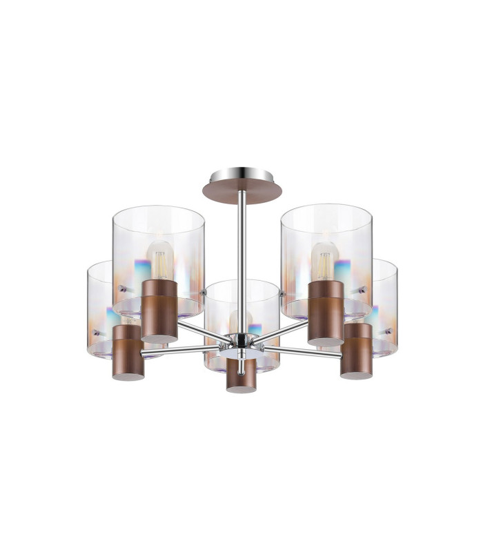Ghent 60cm Semi Flush Light 5 x E27 Mocha/Iridescent Fade Glass-4