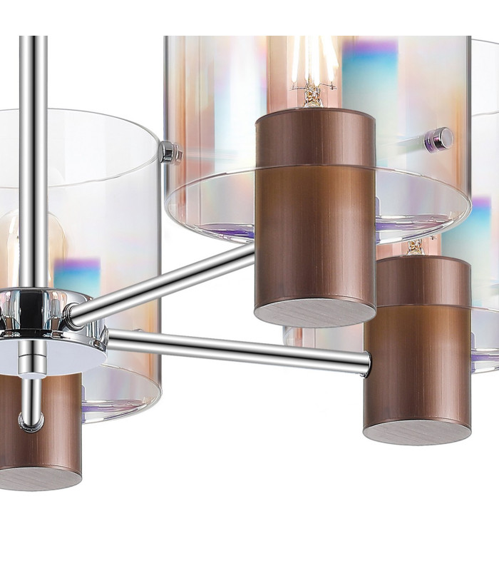 Ghent 60cm Semi Flush Light 5 x E27 Mocha/Iridescent Fade Glass-7