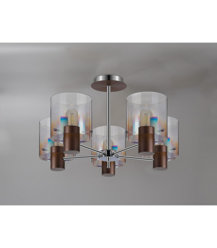 Ghent 60cm Semi Flush Light 5 x E27 Mocha/Iridescent Fade Glass-8
