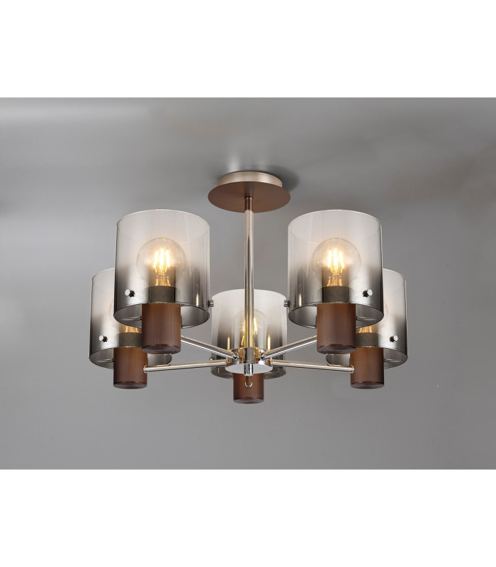 Ghent 60cm Semi Flush Light 5 x E27 Mocha/Smoke Fade Glass-3