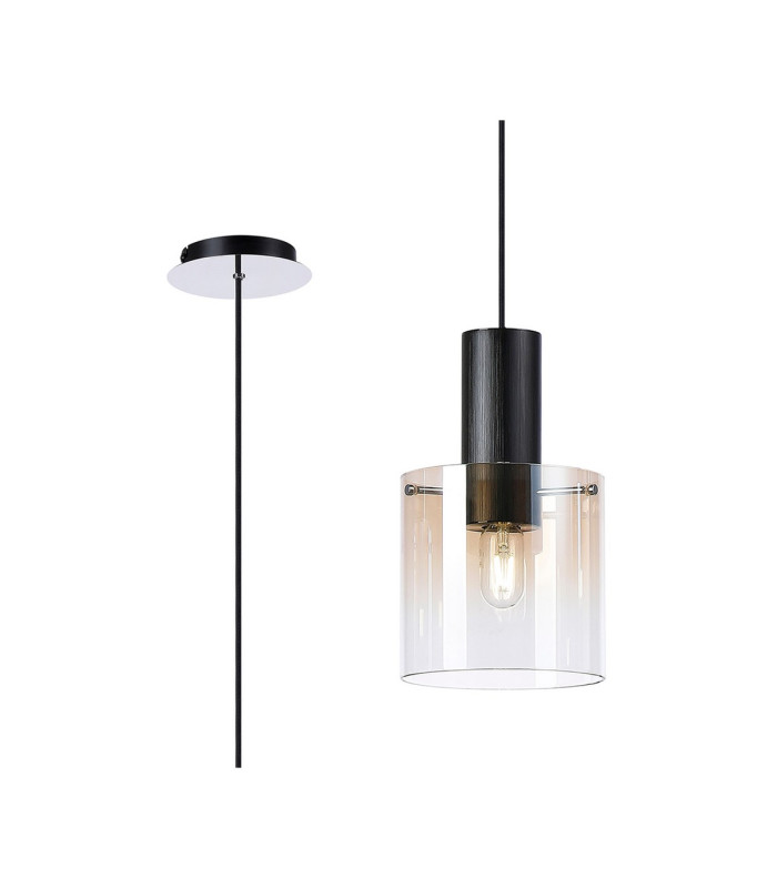 Ghent 20cm Single Pendant 1 Light Adjustable E27 Black/Amber Fade Glass-1