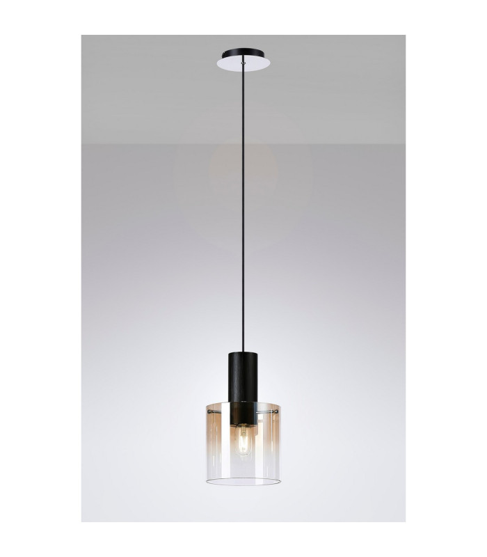Ghent 20cm Single Pendant 1 Light Adjustable E27 Black/Amber Fade Glass-3