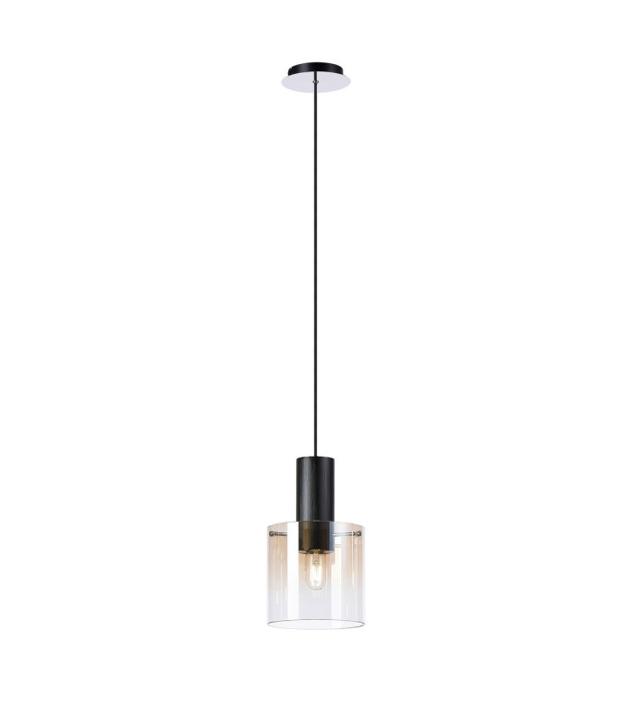 Ghent 20cm Single Pendant 1 Light Adjustable E27 Black/Amber Fade Glass-4