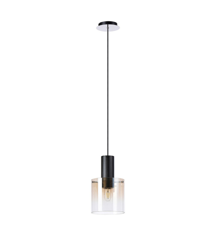 Ghent 20cm Single Pendant 1 Light Adjustable E27 Black/Amber Fade Glass-5