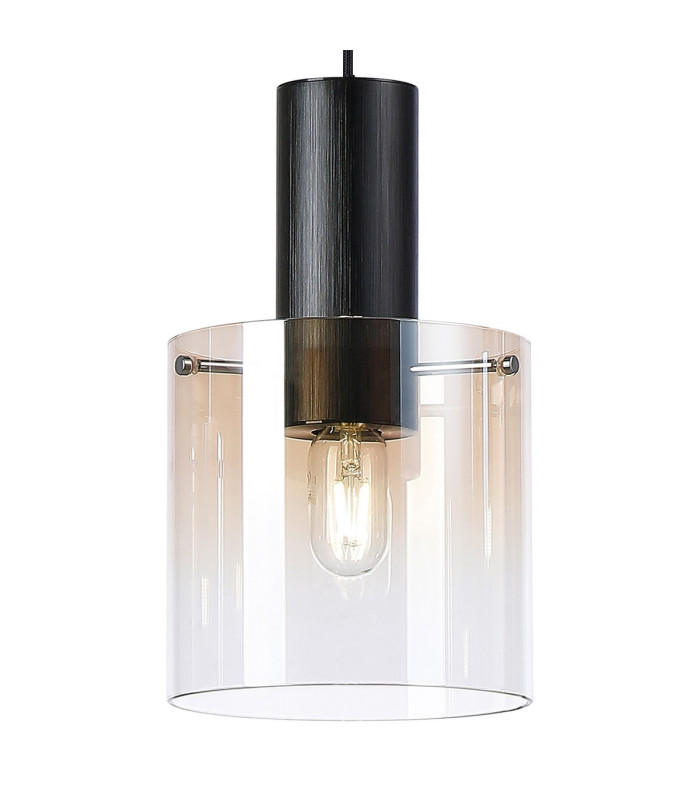 Ghent 20cm Single Pendant 1 Light Adjustable E27 Black/Amber Fade Glass-7