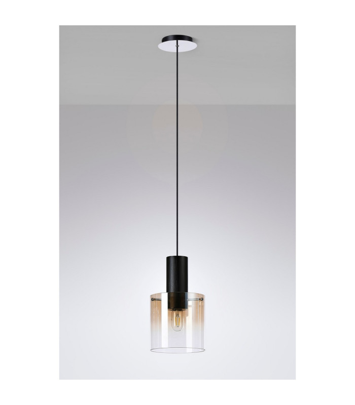 Ghent 20cm Single Pendant 1 Light Adjustable E27 Black/Amber Fade Glass-8