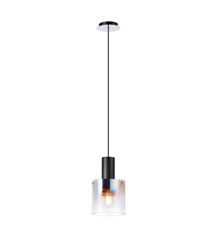 Ghent 20cm Single Pendant 1 Light Adjustable E27 Black/Iridescent Fade Glass-4