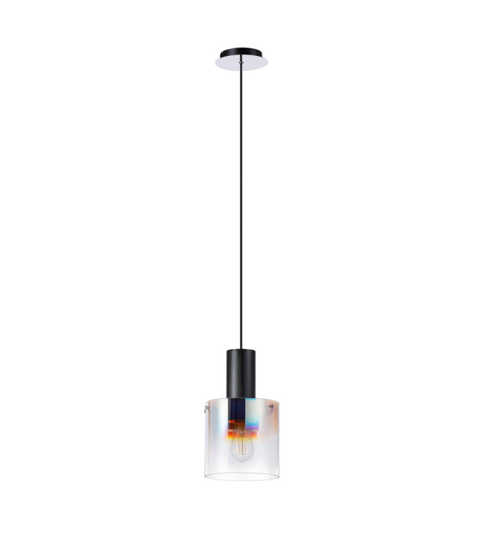Ghent 20cm Single Pendant 1 Light Adjustable E27 Black/Iridescent Fade Glass-5