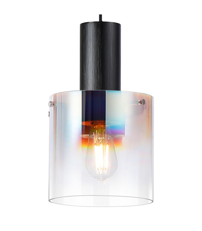 Ghent 20cm Single Pendant 1 Light Adjustable E27 Black/Iridescent Fade Glass-7