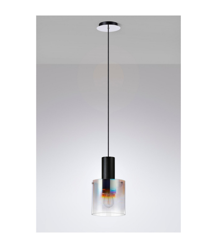 Ghent 20cm Single Pendant 1 Light Adjustable E27 Black/Iridescent Fade Glass-8