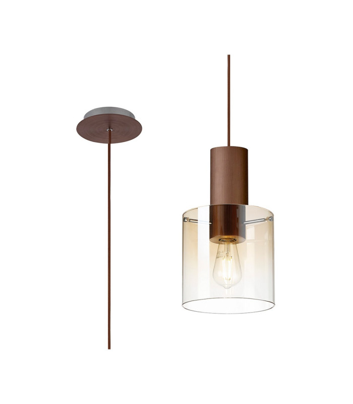 Ghent 20cm Single Pendant 1 Light Adjustable E27 Mocha/Amber Fade Glass-1