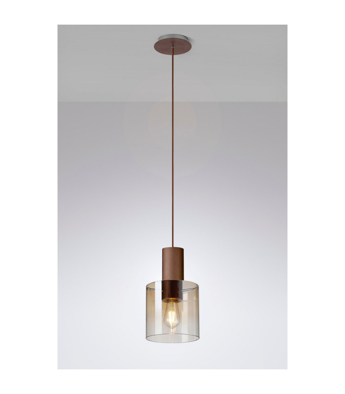 Ghent 20cm Single Pendant 1 Light Adjustable E27 Mocha/Amber Fade Glass-3