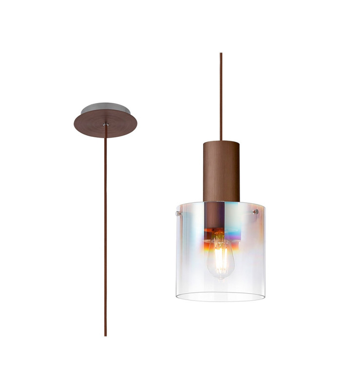 Ghent 20cm Single Pendant 1 Light Adjustable E27 Mocha/Iridescent Fade Glass-1