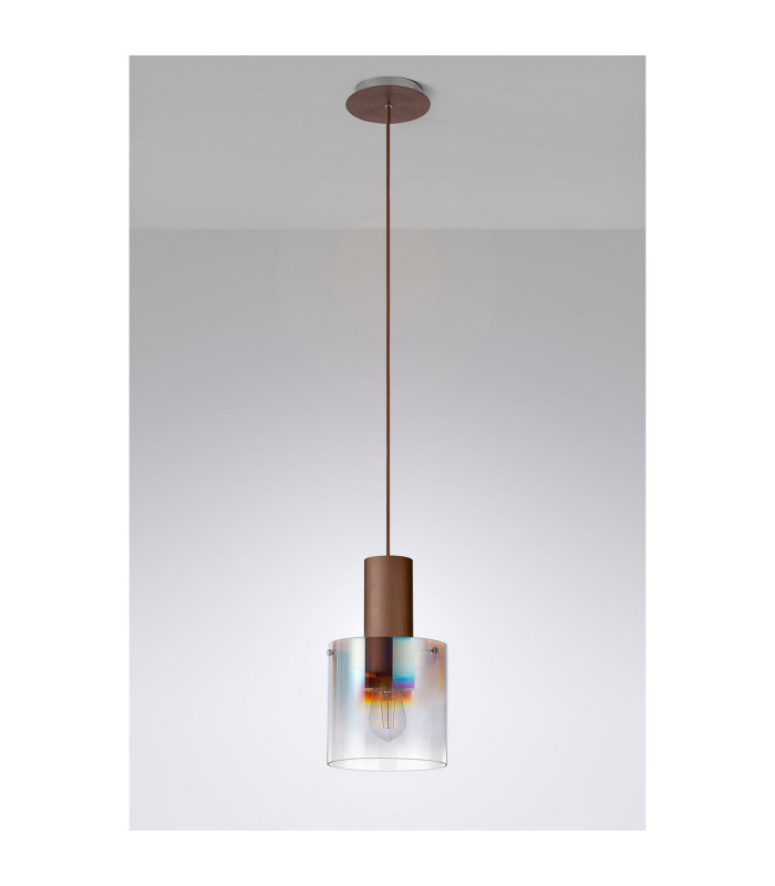 Ghent 20cm Single Pendant 1 Light Adjustable E27 Mocha/Iridescent Fade Glass-8
