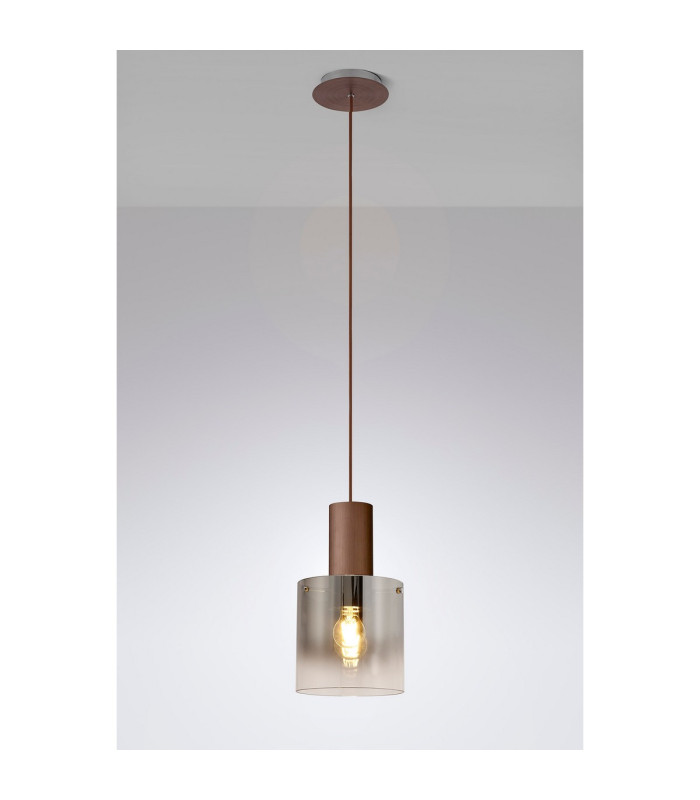 Ghent 20cm Single Pendant 1 Light Adjustable E27 Mocha/Smoke Fade Glass-3