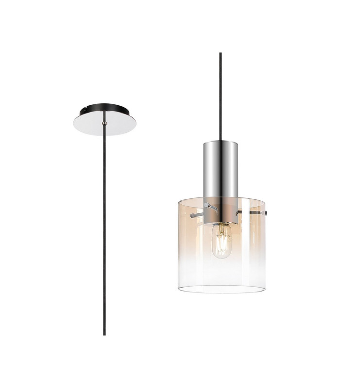 Ghent 20cm Single Pendant 1 Light Adjustable E27 Polished Nickel/Black/Amber Fade Glass-1