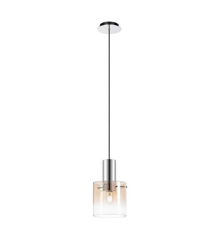 Ghent 20cm Single Pendant 1 Light Adjustable E27 Polished Nickel/Black/Amber Fade Glass-4