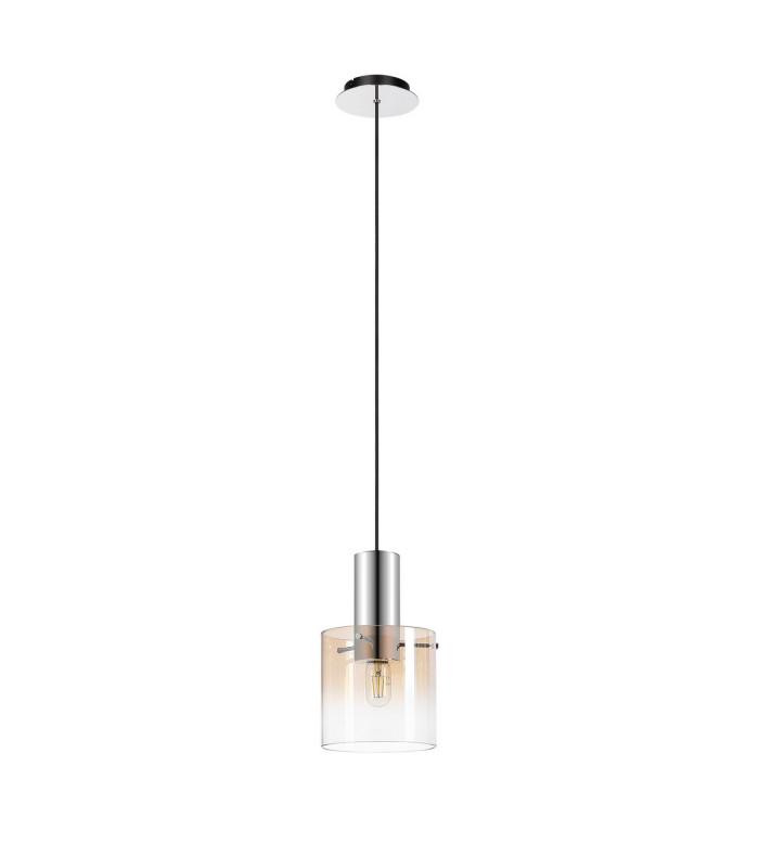 Ghent 20cm Single Pendant 1 Light Adjustable E27 Polished Nickel/Black/Amber Fade Glass-5