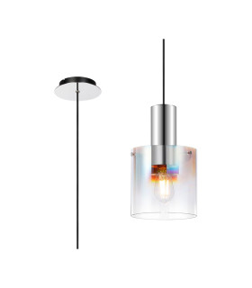 Ghent 20cm Single Pendant 1 Light Adjustable E27 Polished Nickel/Black/Iridescent Fade Glass-1