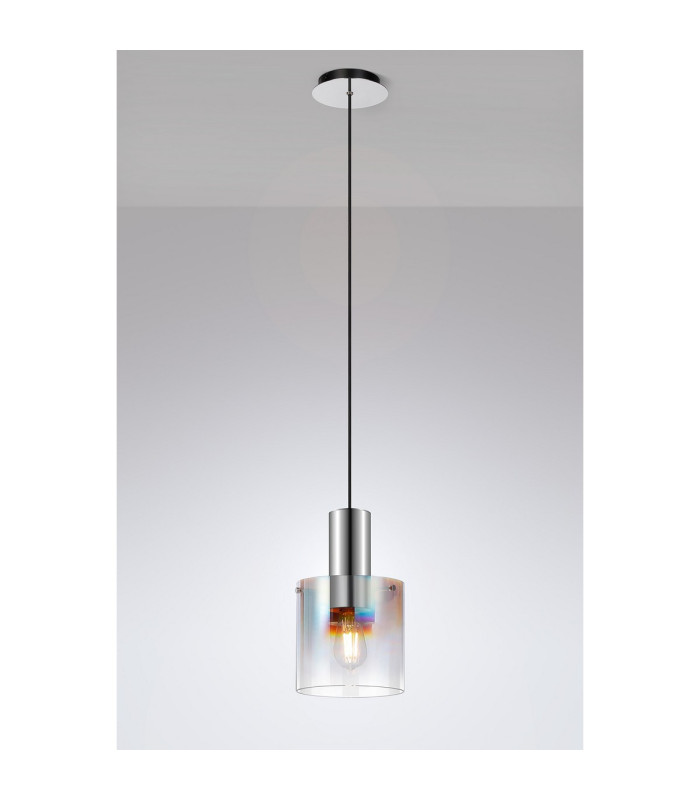 Ghent 20cm Single Pendant 1 Light Adjustable E27 Polished Nickel/Black/Iridescent Fade Glass-3