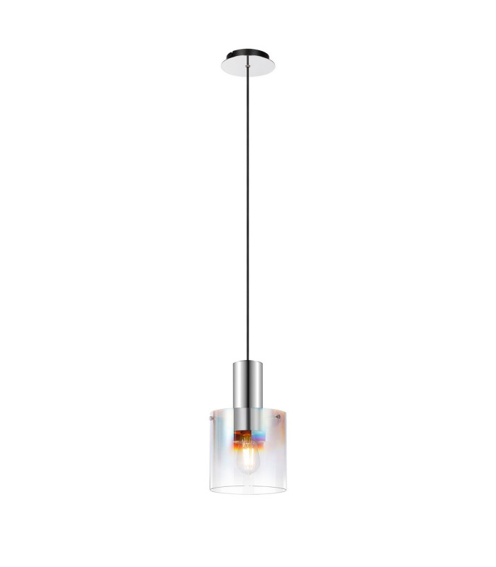 Ghent 20cm Single Pendant 1 Light Adjustable E27 Polished Nickel/Black/Iridescent Fade Glass-4