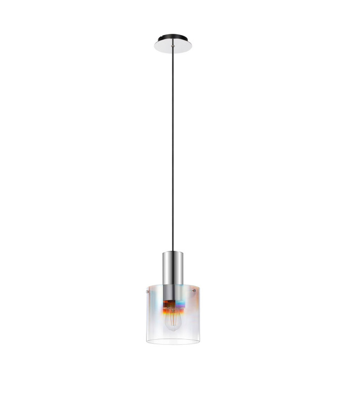 Ghent 20cm Single Pendant 1 Light Adjustable E27 Polished Nickel/Black/Iridescent Fade Glass-5