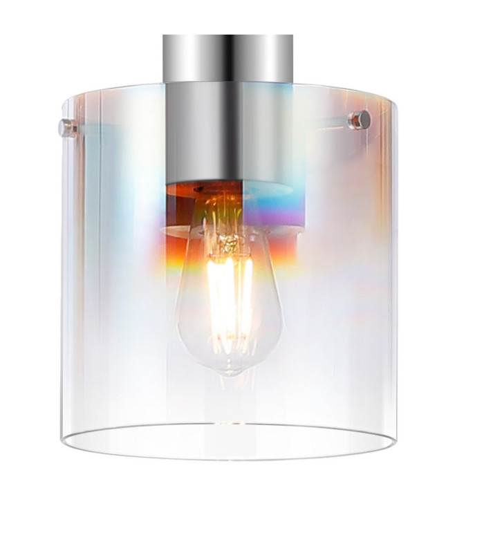 Ghent 20cm Single Pendant 1 Light Adjustable E27 Polished Nickel/Black/Iridescent Fade Glass-6
