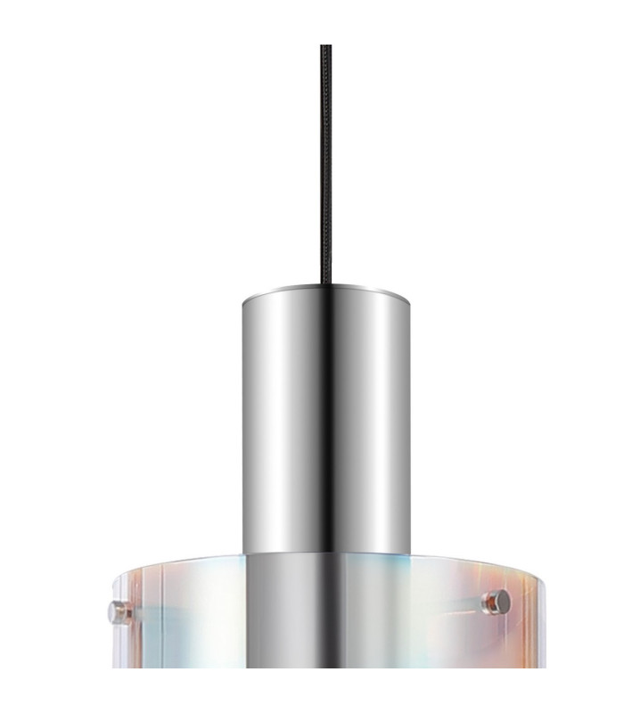 Ghent 20cm Single Pendant 1 Light Adjustable E27 Polished Nickel/Black/Iridescent Fade Glass-8