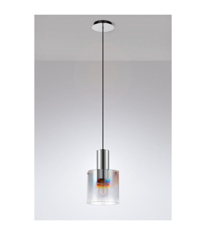 Ghent 20cm Single Pendant 1 Light Adjustable E27 Polished Nickel/Black/Iridescent Fade Glass-9