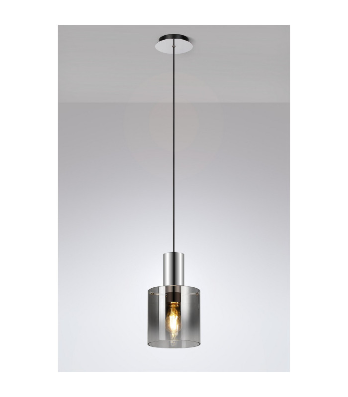 Ghent 20cm Single Pendant 1 Light Adjustable E27 Polished Nickel/Black/Smoke Fade Glass-3
