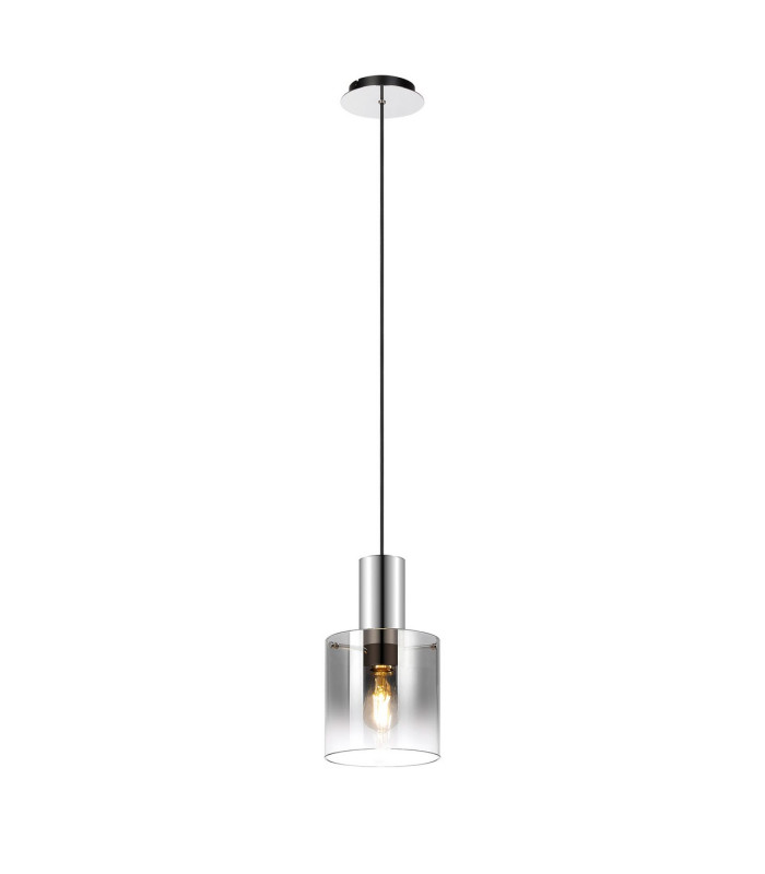Ghent 20cm Single Pendant 1 Light Adjustable E27 Polished Nickel/Black/Smoke Fade Glass-4