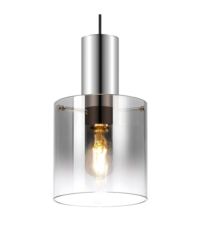 Ghent 20cm Single Pendant 1 Light Adjustable E27 Polished Nickel/Black/Smoke Fade Glass-7