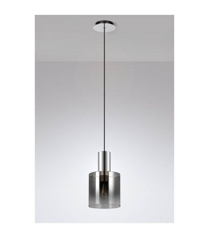 Ghent 20cm Single Pendant 1 Light Adjustable E27 Polished Nickel/Black/Smoke Fade Glass-8