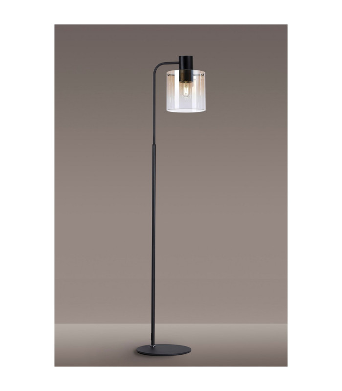 Ghent Large Floor Lamp 1 Light E27 Black / Amber Fade Glass-3
