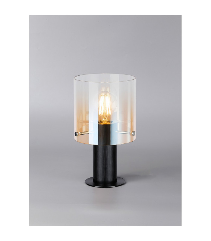 Ghent Table Lamp 1 Light E27 Black/Amber Fade Glass-3