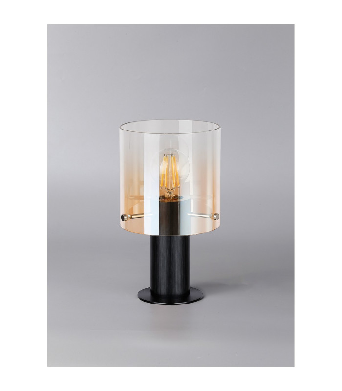 Ghent Table Lamp 1 Light E27 Black/Amber Fade Glass-7