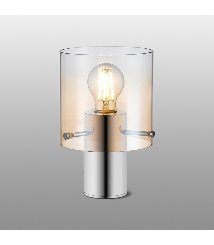 Ghent Table Lamp 1 Light E27 Polished Nickel/Black/Amber Fade Glass-3