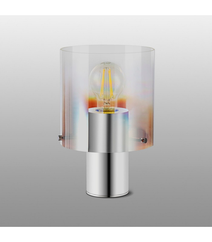 Ghent Table Lamp 1 Light E27 Polished Nickel/Black/Iridescent Fade Glass-7