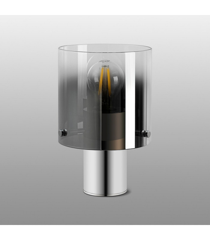 Ghent Table Lamp 1 Light E27 Polished Nickel/Black/Smoke Fade Glass-7