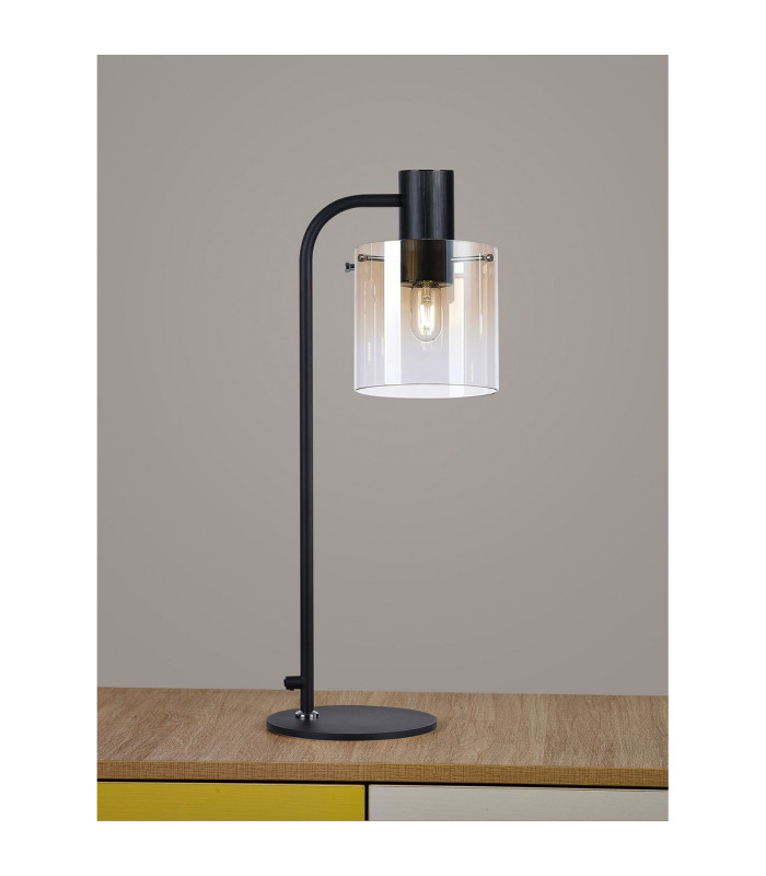 Ghent Large Table Lamp 1 Light E27 Black / Amber Fade Glass-3