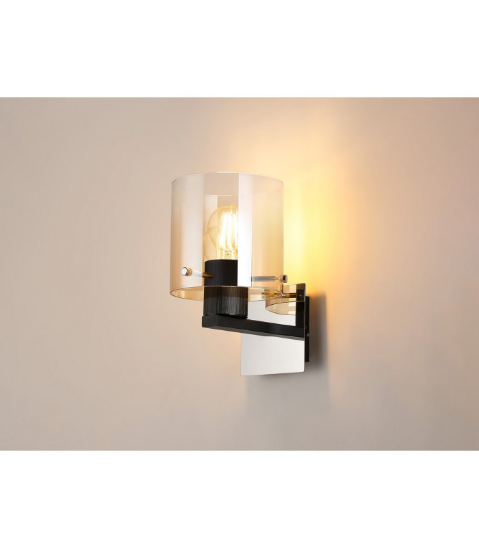 Ghent Single Switched Wall Lamp 1 Light E27 Black/Amber Fade Glass-3
